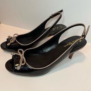 Black Slingback Heels with Bow Detail